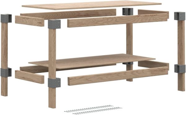 HEAVYWEIGHT DIY Workbench Hardware Kit, 24 in W x 48 in D, 500 lb Capacity, Easy 90 Cuts, Lumber Not Included, Gray Plastic Brackets