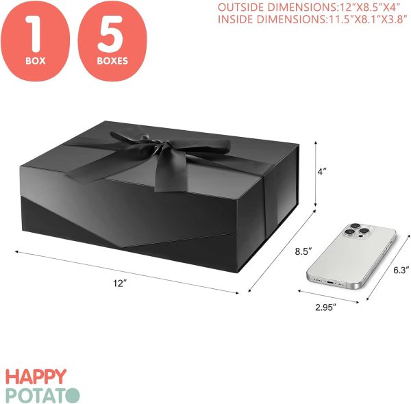 WF4119MAX_4 HAPPY POTATO Large Black Gift Box with Magnetic Lid 11.5x8.1x3.8 Inches