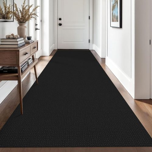 WF4226MAX_1 Woven Runner Rug 3x10 Ft Washable Runners for Hallways Long Non Slip Rubber Backed Kitchen Runner Braided Indoor Floor Carpet Runners for Entryway, Hallway, Kitchen, Black/Grey