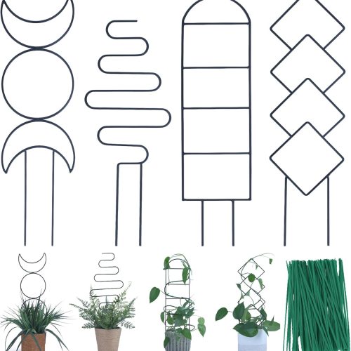 WF4262MAX_1 Wellsign 16inch Small Indoor Plant Trellis for Climbing Plants Outdoor | 4PK Black Garden Metal Trellis for Potted Plants with Different Patterns for Vine Ivy Flower Plant Support