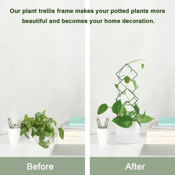 WF4262MAX_4 Wellsign 16inch Small Indoor Plant Trellis for Climbing Plants Outdoor | 4PK Black Garden Metal Trellis for Potted Plants with Different Patterns for Vine Ivy Flower Plant Support