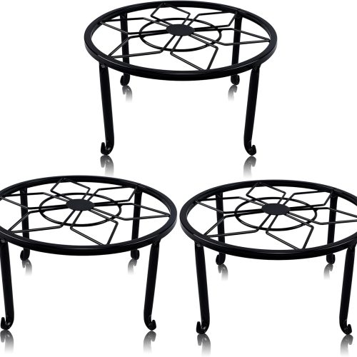 WF4533MAX_1 yosager 3 Pack Metal Plant Stands for Flower Pot, Heavy Duty Black Iron Potted Stand Holder, Indoor Outdoor Rustproof Metal Planter Container Round Supports Display Rack for Home & Garden Decor