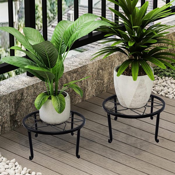 yosager 3 Pack Metal Plant Stands for Flower Pot, Heavy Duty Black Iron Potted Stand Holder, Indoor Outdoor Rustproof Metal Planter Container Round Supports Display Rack for Home & Garden Decor