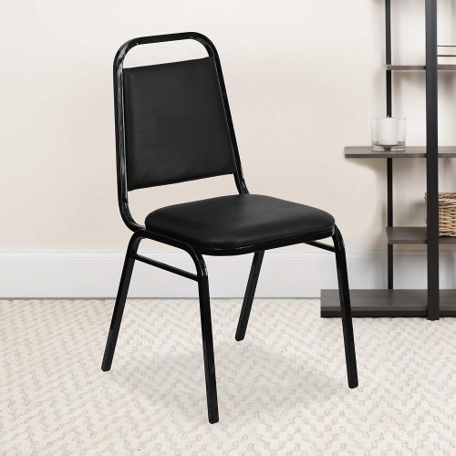 EMMA + OLIVER Black Vinyl Trapezoidal Back Stacking Banquet Chair