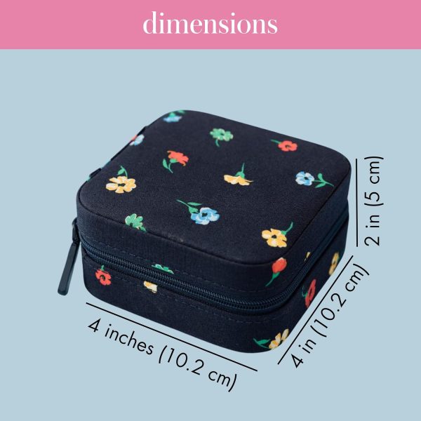 kate spade new york Travel Jewelry Case, Garden Toss | Small Square Case, Navy Blue Floral Jewelry Box Organizer for Rings, Necklaces, Earrings On-the-Go with Zipper Closure