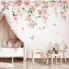 decalmile Pink Peony Flower Rose Floral Wall Decals Stickers (XL)