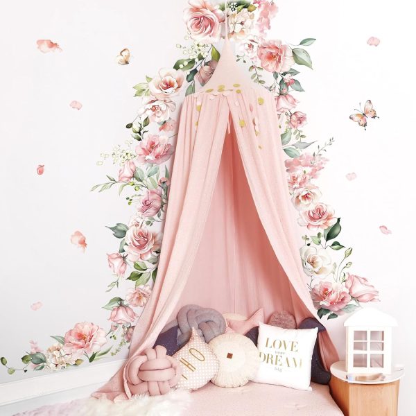 decalmile Pink Peony Flower Rose Floral Wall Decals Stickers (XL)