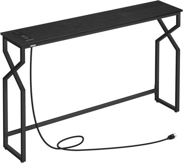 MAHANCRIS 44.9" Sofa Table, 9.4" Narrow Console Table with Charging Station