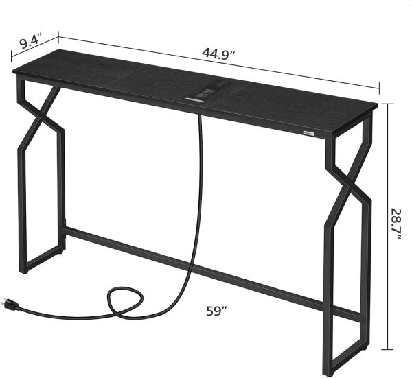 MAHANCRIS 44.9" Sofa Table, 9.4" Narrow Console Table with Charging Station