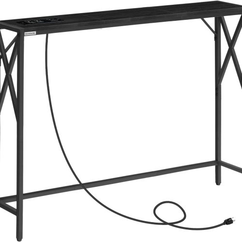 WF4948MAX_1 MAHANCRIS 5.9" Narrow Sofa Table with Charging Station, 39.4 Behind Couch Table with Outlet, Slim Entryway Console Table, Small Space, for Hallway, Living Room, Foyer, Black CTHB151E01