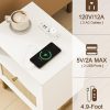 WF4956MAX_3 Masupu Rattan Nightstand with Charging Station,Modern Boho Farmhouse Wood Bedside Table with Storage Drawer and Open Shelf,Small Gold Frame Side End Table for Bedroom,Living Room,Office White
