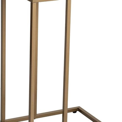 COZAYH Farmhouse C-Shaped End Table, Wood & Metal, Black