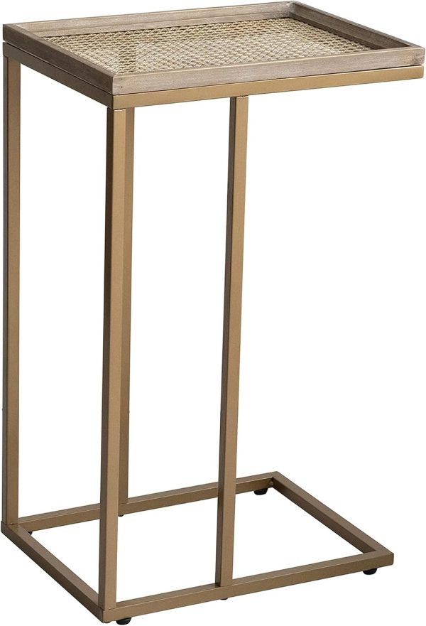 COZAYH Farmhouse C-Shaped End Table, Wood & Metal, Black