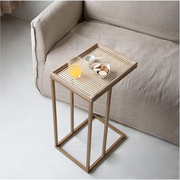 COZAYH Farmhouse C-Shaped End Table, Wood & Metal, Black
