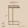 COZAYH Farmhouse C-Shaped End Table, Wood & Metal, Black
