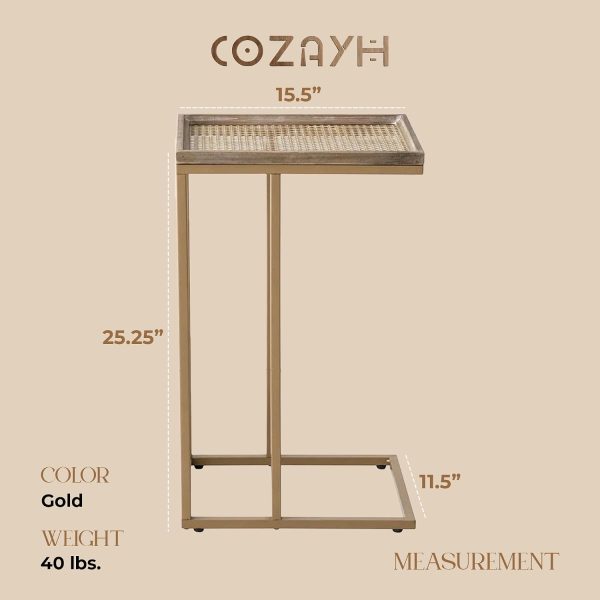 COZAYH Farmhouse C-Shaped End Table, Wood & Metal, Black