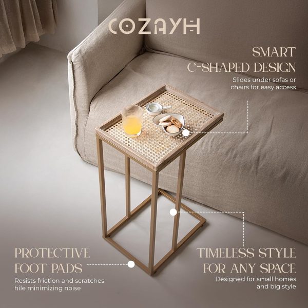 COZAYH Farmhouse C-Shaped End Table, Wood & Metal, Black