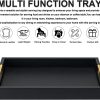 WF5229MAX_3 Black Rectangle Serving Tray with Gold Handles for Party,Large Wood Decorative Tray for Ottoman,Faux Leather Coffee Table Tray Decor