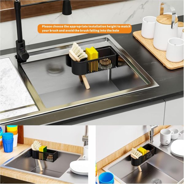 2-in-1 Dish Wand Holder & Sponge Holder for Kitchen Sink Hanging,With Adhesive,Rust Proof Scrub Brush,Scrubber,Dish Sponge,Spinge Holder,In Sink Organizer & Basket Accessories & Essentials,Plastic