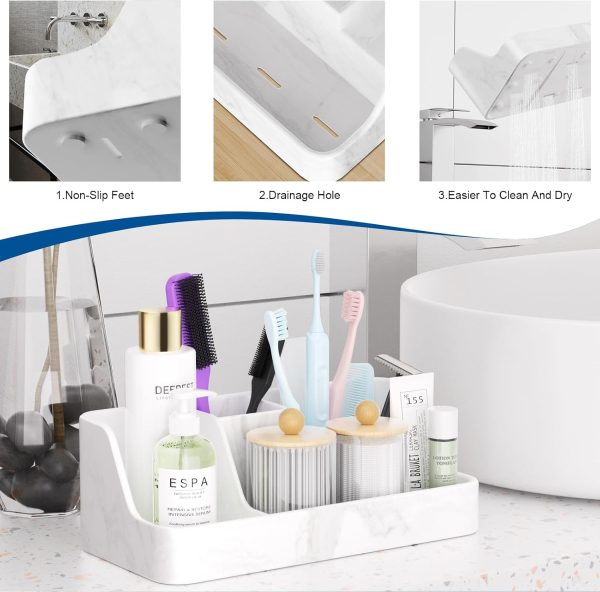 WF5301MAX_3 Marble Bathroom Countertop Organizer - Silicone Bathroom Vanity Countertop Organizer - Tooth Brush Organizer With 2PCS Qtip Holder Dispenser - Toothpaste Holder Drainage - Bathroom Essentials