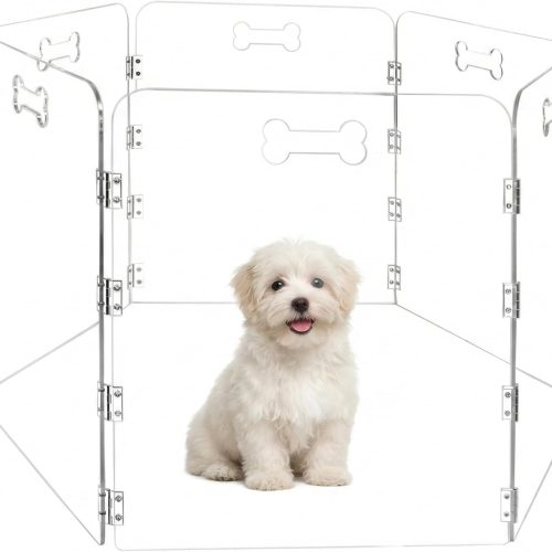 6-Panel Clear Acrylic Freestanding Dog Gate, Folding Pet Barrier