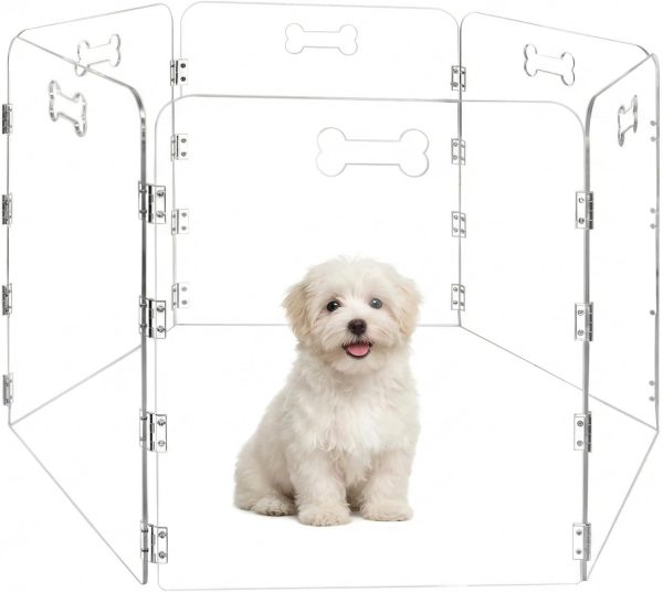 6-Panel Clear Acrylic Freestanding Dog Gate, Folding Pet Barrier