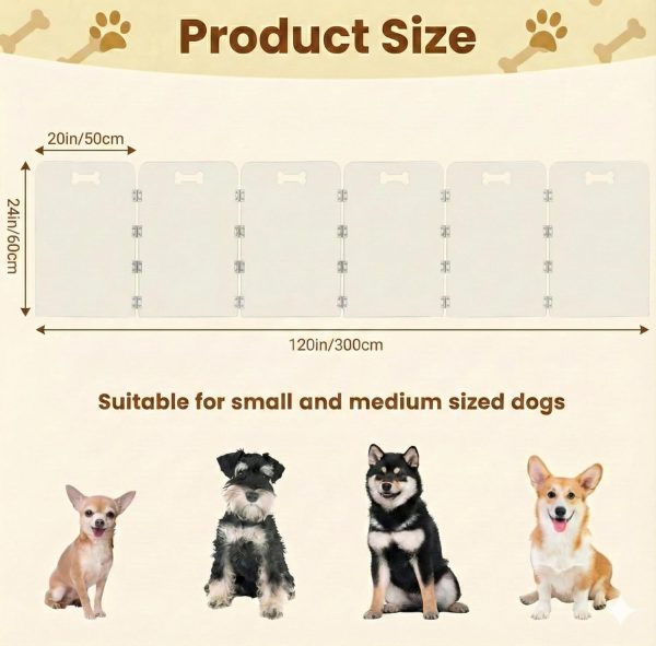 6-Panel Clear Acrylic Freestanding Dog Gate, Folding Pet Barrier