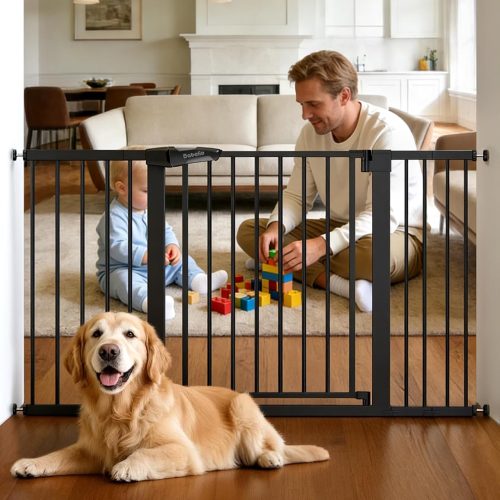 WF5502MAX_1 Babelio Extra Wide Baby/Dog Gate PressGuard P7, 29-55" Auto Close for The House and Doorway, Safety Pressure Mounted Pet Door, NO Need Tools and Drilling, Black