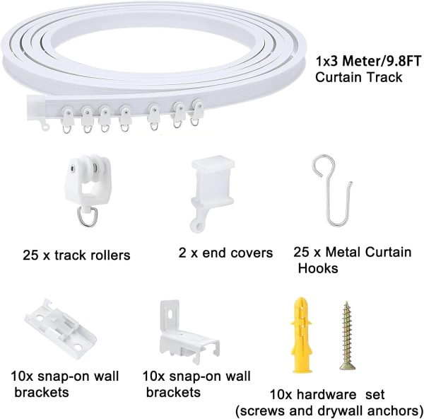 3 Meters (9.8FT) Flexible Bendable Ceiling Curtain Track for Room Divider,Window Treatment,Bay,Shower,Trailer Motorhome,Hospital Curtain Track System-Easy Installation(White)