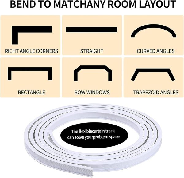 3 Meters (9.8FT) Flexible Bendable Ceiling Curtain Track for Room Divider,Window Treatment,Bay,Shower,Trailer Motorhome,Hospital Curtain Track System-Easy Installation(White)