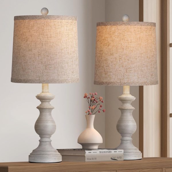 WF5683MAX_1 PARTPHONER Traditional Table Lamp Set of 2, Rustic Farmhouse Table Lamps for Living Room Bedroom, 22" Bedside Desk Lamps Vintage Nightstand Lamps with Linen Shades, Antique Grey