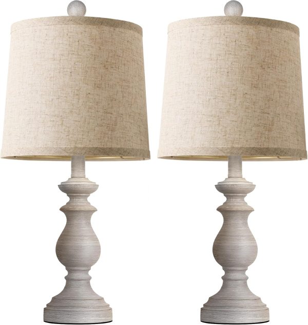 WF5683MAX_2 PARTPHONER Traditional Table Lamp Set of 2, Rustic Farmhouse Table Lamps for Living Room Bedroom, 22" Bedside Desk Lamps Vintage Nightstand Lamps with Linen Shades, Antique Grey