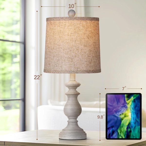 WF5683MAX_3 PARTPHONER Traditional Table Lamp Set of 2, Rustic Farmhouse Table Lamps for Living Room Bedroom, 22" Bedside Desk Lamps Vintage Nightstand Lamps with Linen Shades, Antique Grey