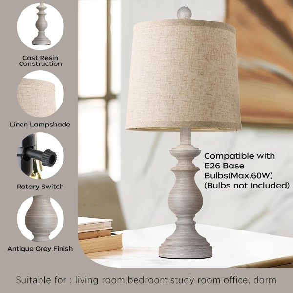 WF5683MAX_4 PARTPHONER Traditional Table Lamp Set of 2, Rustic Farmhouse Table Lamps for Living Room Bedroom, 22" Bedside Desk Lamps Vintage Nightstand Lamps with Linen Shades, Antique Grey
