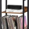 WF5707MAX_1 3 Tier End Table,Record Player Stand with Storage Up to 100 Albums,Turntable Stand for Vinyl,Brown Records Shelf for Living Room Bedroom