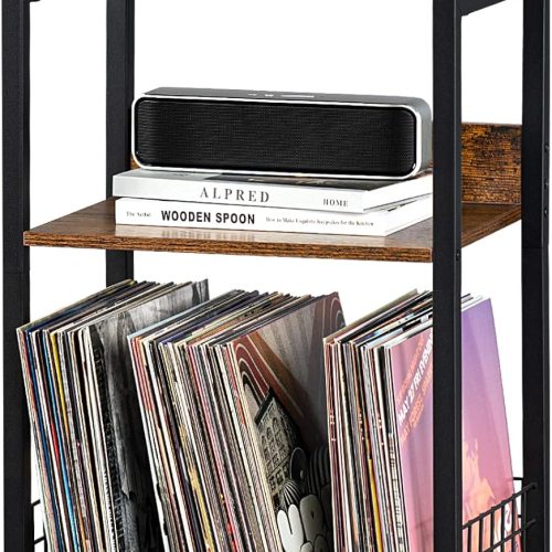3 Tier End Table,Record Player Stand with Storage Up to 100 Albums,Turntable Stand for Vinyl,Brown Records Shelf for Living Room Bedroom