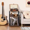 WF5707MAX_2 3 Tier End Table,Record Player Stand with Storage Up to 100 Albums,Turntable Stand for Vinyl,Brown Records Shelf for Living Room Bedroom
