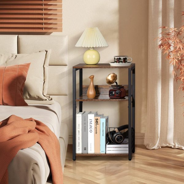 WF5707MAX_3 3 Tier End Table,Record Player Stand with Storage Up to 100 Albums,Turntable Stand for Vinyl,Brown Records Shelf for Living Room Bedroom