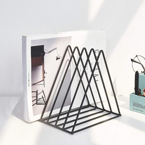 QPEY 5-Slot Black Metal Triangle File Holder, 1pc for Office | Triangle Vinyl Record Stand Magazine Newspaper Holder Photography Props for Home