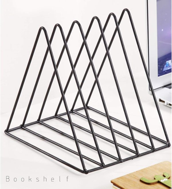 WF5822MAX_3 QPEY 5-Slot Black Metal Triangle File Holder, 1pc for Office | Triangle Vinyl Record Stand Magazine Newspaper Holder Photography Props for Home