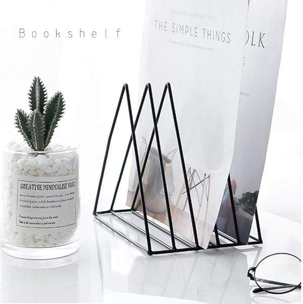 WF5822MAX_4 QPEY 5-Slot Black Metal Triangle File Holder, 1pc for Office | Triangle Vinyl Record Stand Magazine Newspaper Holder Photography Props for Home