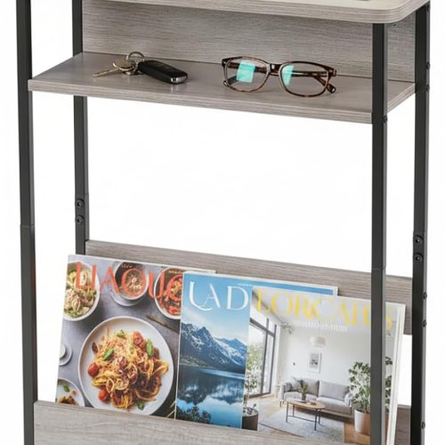 Narrow Side Table,3-Tier Slim End Table with Storage Shelf,Modern Sofa Table Thin Side Table for Narrow and Small Spaces, Skinny Bedside Table Small Nightstand with Magazine Rack Space Saving/Oak