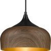 WF5945MAX_1 ELYONA Modern Bauhaus Pendant Light Walnut Wooden Pattern Dome Pendant Light Fixture Matte Black Metal Gold Inner Adjustable Hanging Lighting for Kitchen Island Dining Room Office Hallway Bedroom