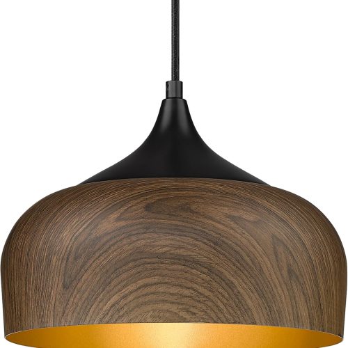 WF5945MAX_1 ELYONA Modern Bauhaus Pendant Light Walnut Wooden Pattern Dome Pendant Light Fixture Matte Black Metal Gold Inner Adjustable Hanging Lighting for Kitchen Island Dining Room Office Hallway Bedroom
