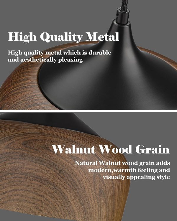 WF5945MAX_3 ELYONA Modern Bauhaus Pendant Light Walnut Wooden Pattern Dome Pendant Light Fixture Matte Black Metal Gold Inner Adjustable Hanging Lighting for Kitchen Island Dining Room Office Hallway Bedroom