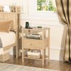 WF6380MAX_2 Lerliuo Nightstand with Charging Station, 3 Tier Storage End Table | USB Ports, Durable All Wooden Night Stand for Small, Drawer and Shelf, Durable Bedside Table for Living Room, Bedroom