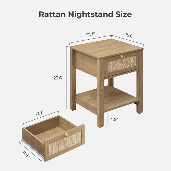 WF6391MAX_2 SICOTAS Rattan Nightstand Set of 2 with Storage Shelf, Boho Bedside Tables | Night Stand Set of 2 with Rattan Drawer, Boho End Tables with Storage for Bedroom, Guest Room, Apartment, and Small Spaces