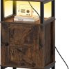 Yoobure Farmhouse Nightstand with Charging Station, Night Stand Barn Door