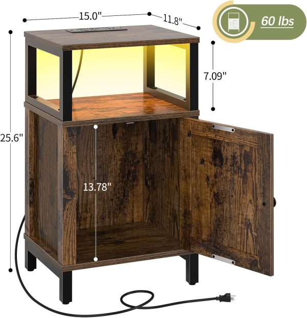 Yoobure Farmhouse Nightstand with Charging Station, Night Stand Barn Door