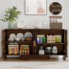 60" Sideboard Buffet Cabinet with Adjustable Shelves Storage,Walnut | Curved Design Sideboard with 4 Doors & 4-Tier Shelving Meets Various Needs,Mid Century Modern,for Living Room,Kitchen,Hallway